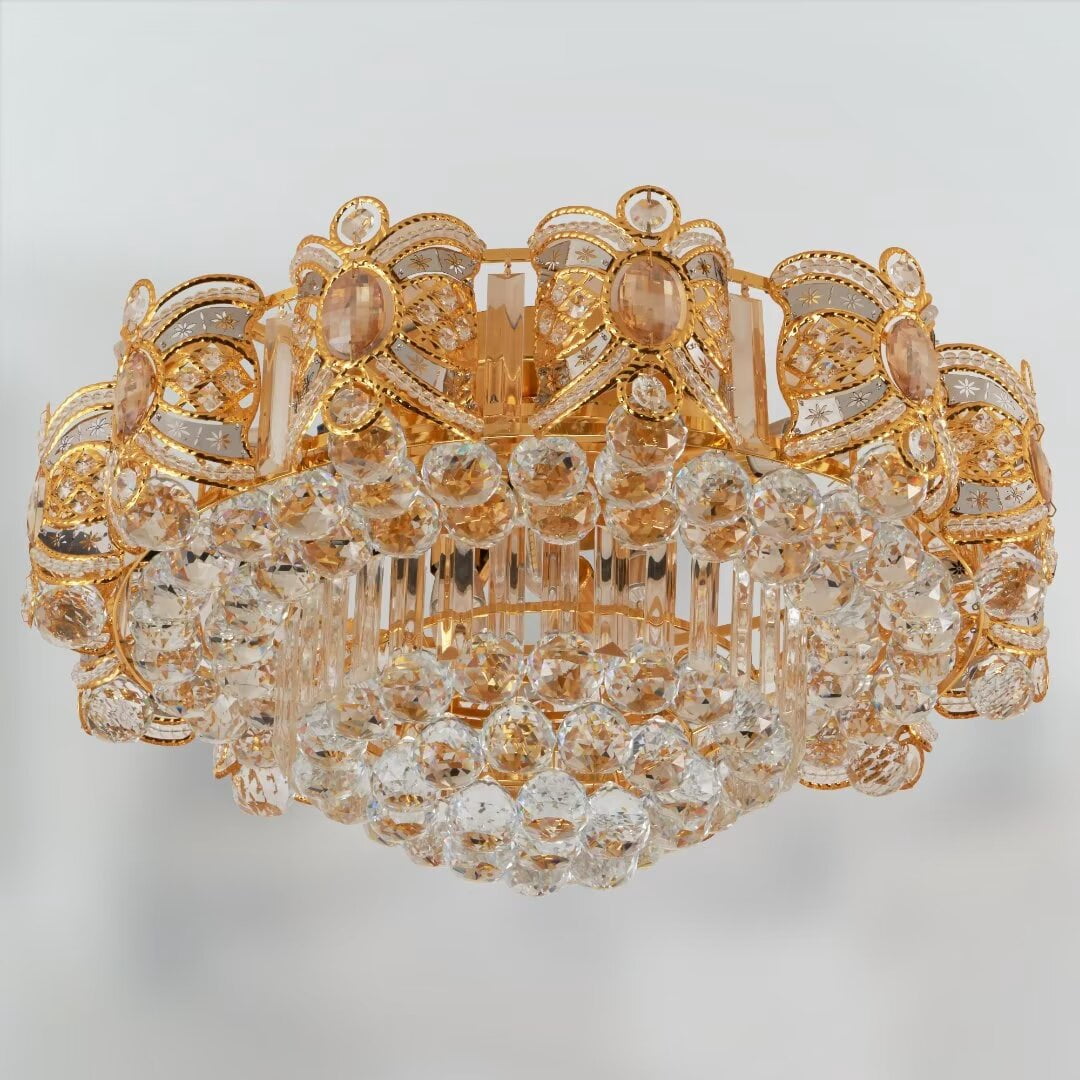 FINE MAKER 23.6 inch modern living room crystal chandelier, 8-layer crystal luxury recessed chandelier