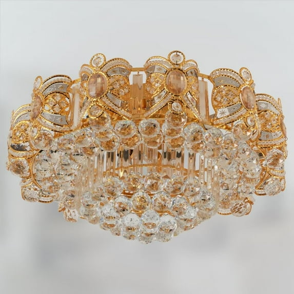 FINE MAKER 23.6 inch modern living room crystal chandelier, 8-layer crystal luxury recessed chandelier