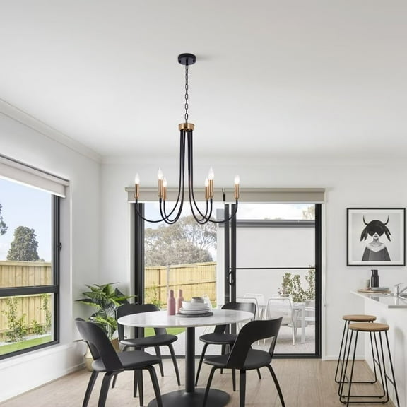 FINE MAKER 27-inch 6-light industrial style chandelier, modern simple iron living room lamp, kitchen island lamp, bedroom lamp