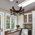 thumbnail image 1 of FINE MAKER 30 Inch Farmhouse Wooden Chandelier, Living Room 6 Light Industrial Vintage Glass Chandelier, 1 of 15