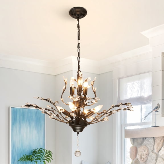 FINE MAKER 30-inch traditional European style flower-shaped crystal chandelier with 7 bulbs for dining room, living room, study room lighting fixtures