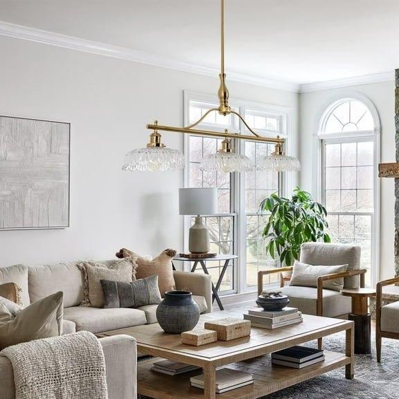 FINE MAKER 31 Inch 3 Light Modern Luxury Linear Pendant Light with Adjustable Hanging Height and Clear Glass Shade for Dining Room Kitchen