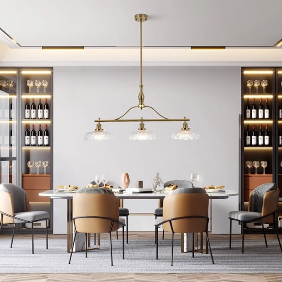 FINE MAKER 31 Inch 3 Light Modern Luxury Linear Pendant Light with Adjustable Hanging Height and Clear Glass Shade for Dining Room Kitchen