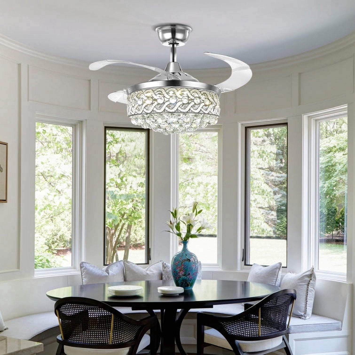 FINE MAKER 42" Contemporary Chandelier Ceiling Fan with LED Lights and Remote Control