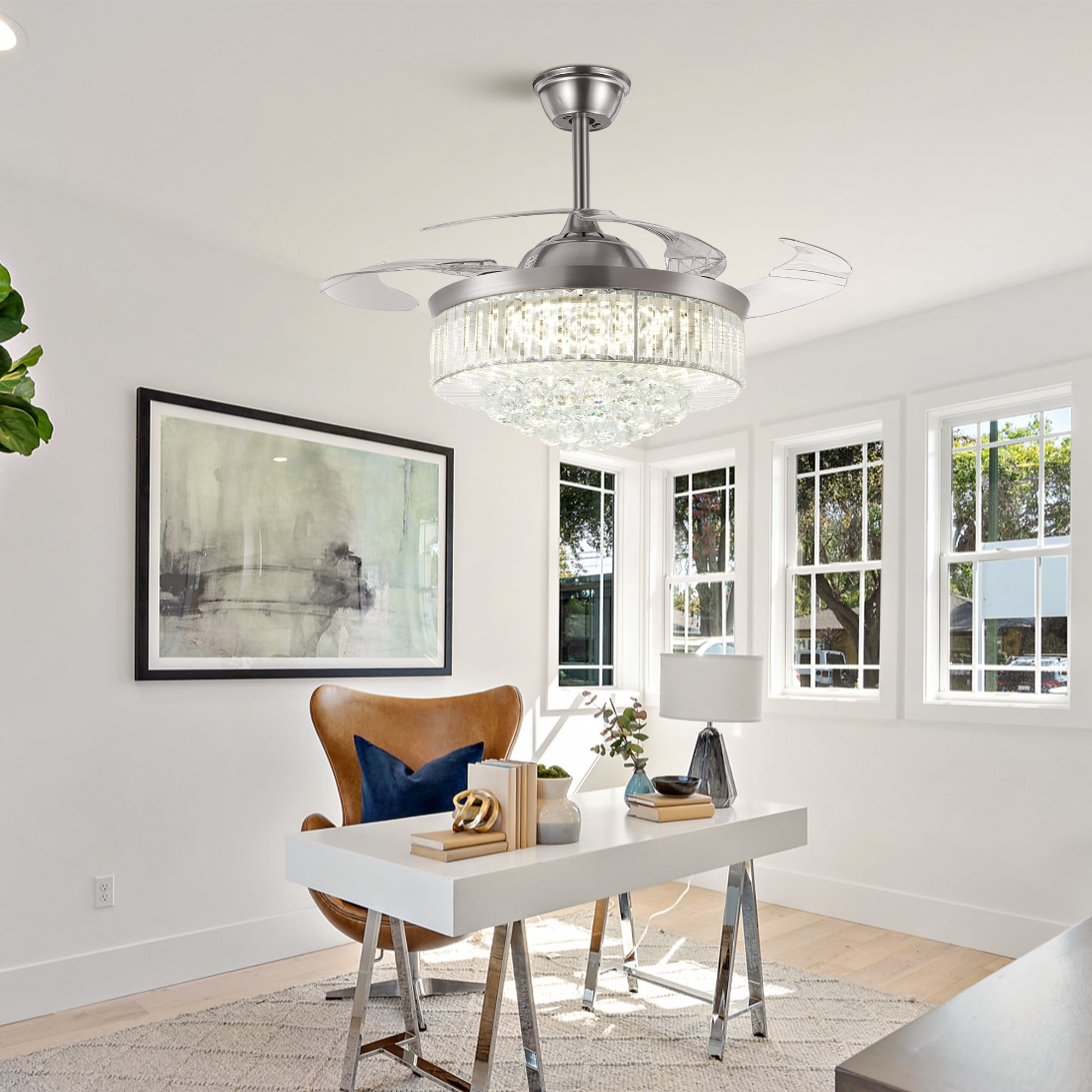 FINE MAKER 42 Inch Modern LED Ceiling Fan with Light, Living Room Remote Control Ceiling Fan