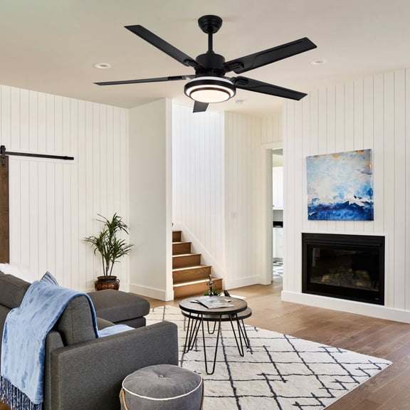 FINE MAKER 52-Inch Black Ceiling Fan with Remote Control, 5 Blades, Modern