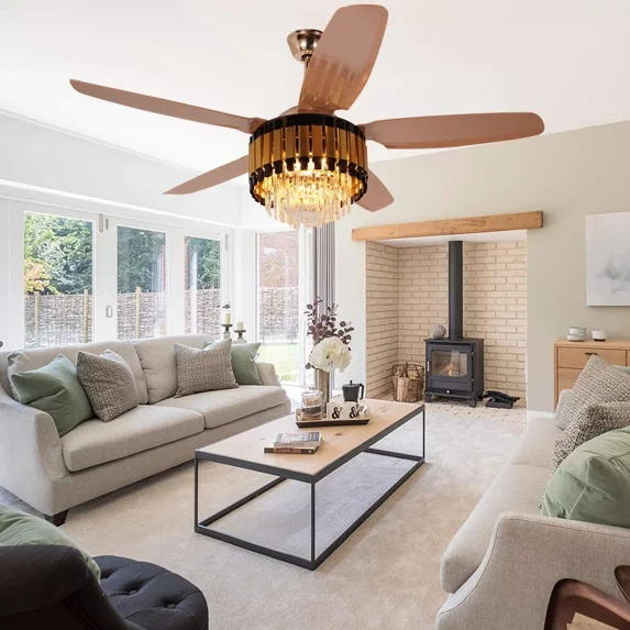 FINE MAKER 52-inch modern European and American variable frequency wind ceiling fan light, six-speed six-speed bedroom ceiling fan light, dining room and living room chandelier ceiling fan