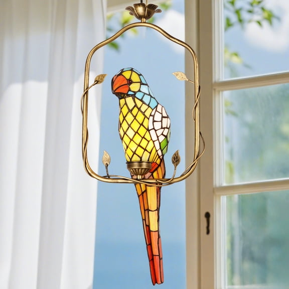 FINE MAKER 6 inch vintage glass 1-light parrot pendant light kids room light balcony light entryway light bar light parrot shaped pendant light