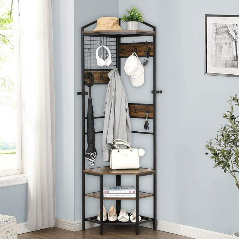 FINE MAKER Corner Hall Tree with Shoe Bench, Entryway Coat Rack