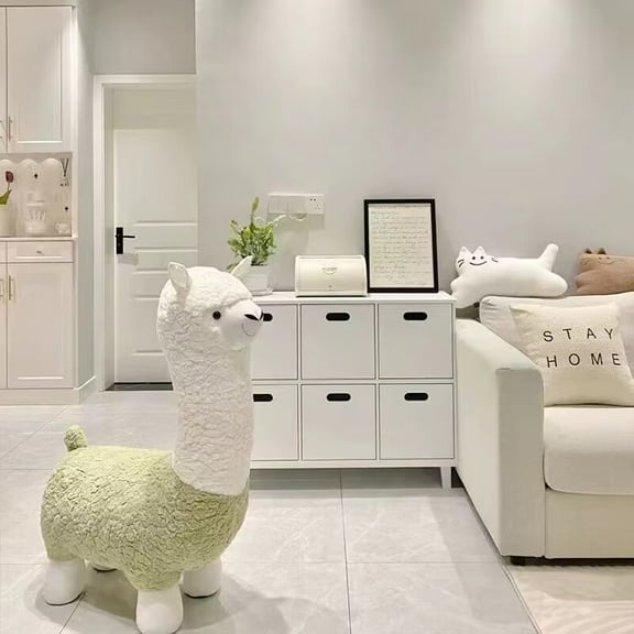 FINE MAKER Alpaca Lightweight Luxury Animal Modern Stool, Green (Set of 1)