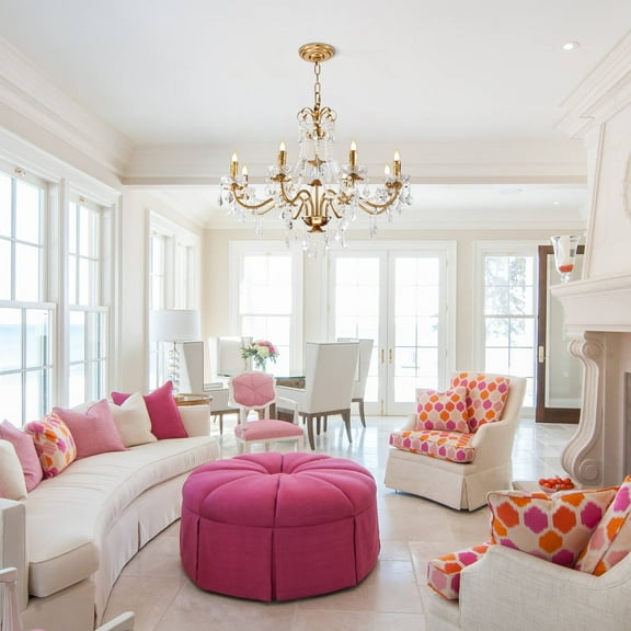 FINE MAKER American Luxury Retro 8-Head Crystal Chandelier, K9 Crystal Candle Chandelier, Living Room Ceiling Lighting Gold Chandelier