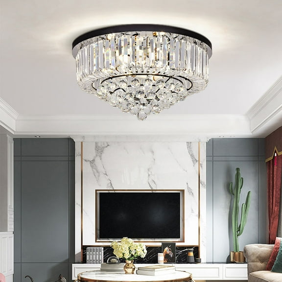 FINE MAKER Bedroom Crystal Ceiling Light Fixtures Chandelier LED Ceiling Lamp Flush Mount