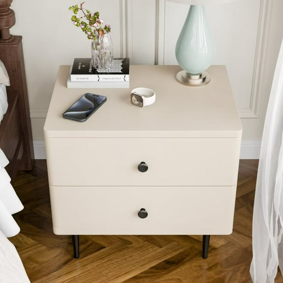 FINE MAKER Bedside table with drawers, champagne gold double drawer bedside table, suitable for living room bedroom