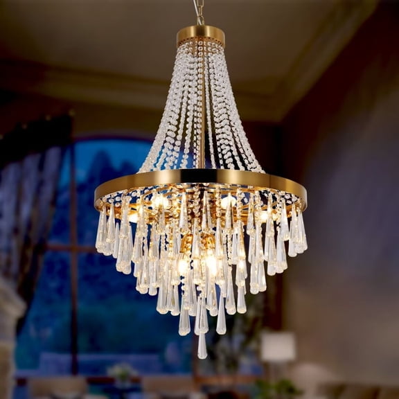 FINE MAKER Crystal Chandelier Hanging Modern Stainless Steel Luster E14 LED Round Chandeliers Compatible with Living Dining Room,Art Decor