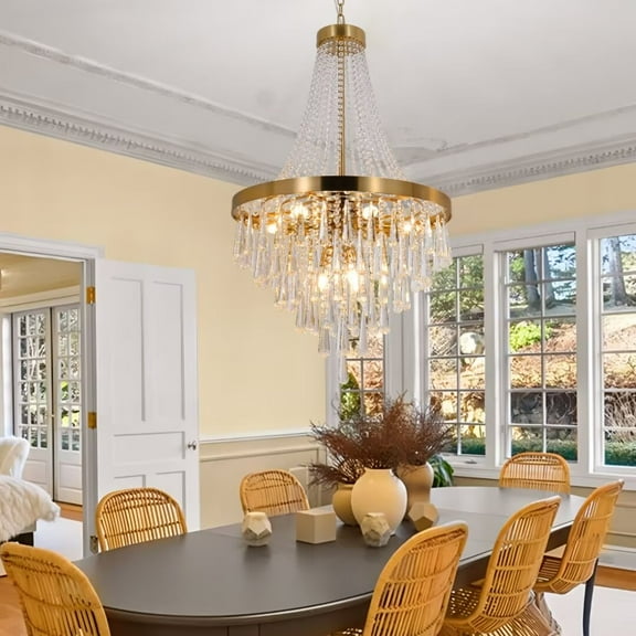 FINE MAKER Crystal Chandelier Hanging Modern Stainless Steel   Luster E14 LED Round Chandeliers Compatible with   Living Dining Room,Art Decor