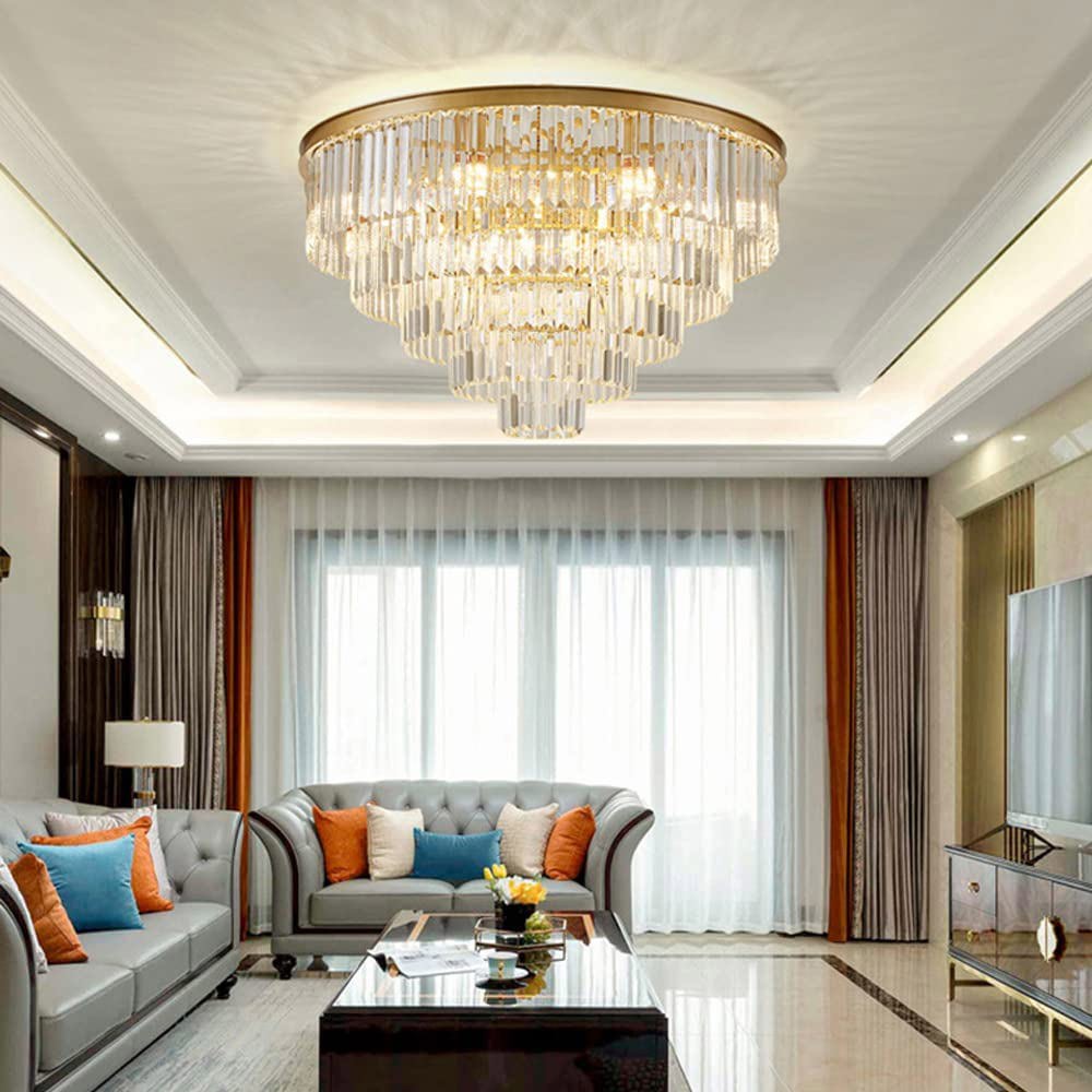 FINE MAKER Crystal Chandelier Modern Luxury Pendant Gold Ceiling Lights Fixture for Dining Living Room 13-Lights 5 layers
