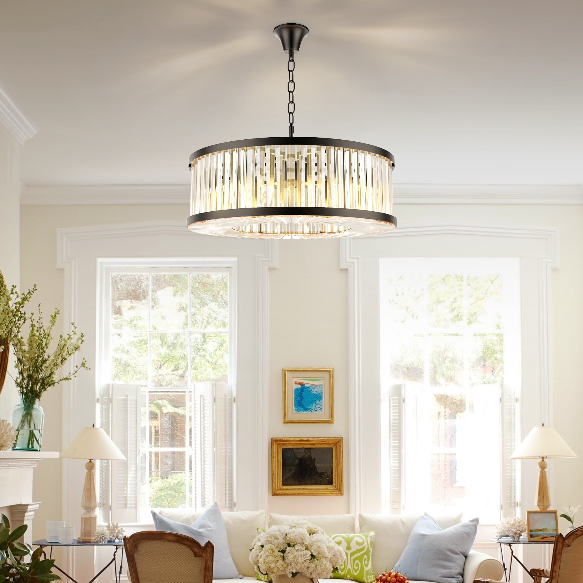 FINE MAKER Crystal Chandeliers Modern Contemporary Ceiling Lights Fixtures Pendant Lighting Dining Room Living Room Chandelier D23.6"
