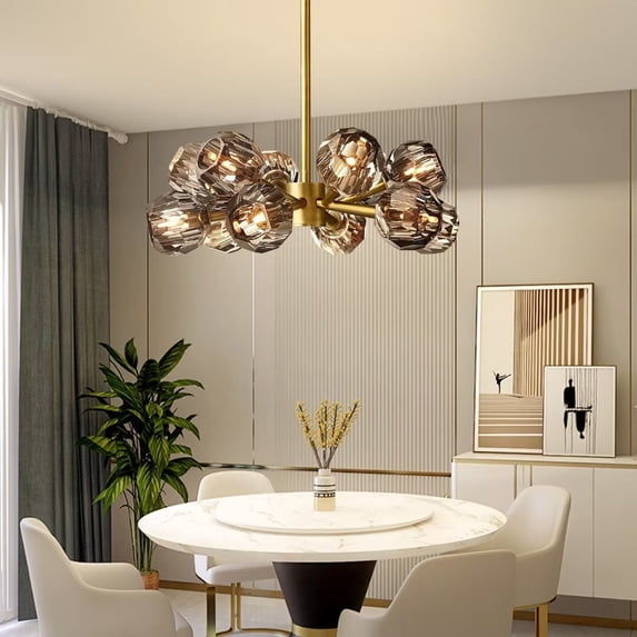 FINE MAKER FINE MAKER Crystal Pendant Light Gold Metal Finish Chandelier Modern 12 Light Sputnik Hanging Ceiling Light Fixture for Living Room Dining Room 24" 110V