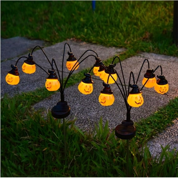 FINE MAKER Halloween solar 6-head pumpkin lantern, scary pumpkin decorative light, Halloween decorations