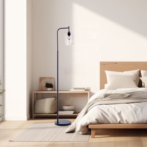 FINE MAKER Hanging glass lampshade industrial floor lamp, retro country style high lighting suitable for living room bedroom office