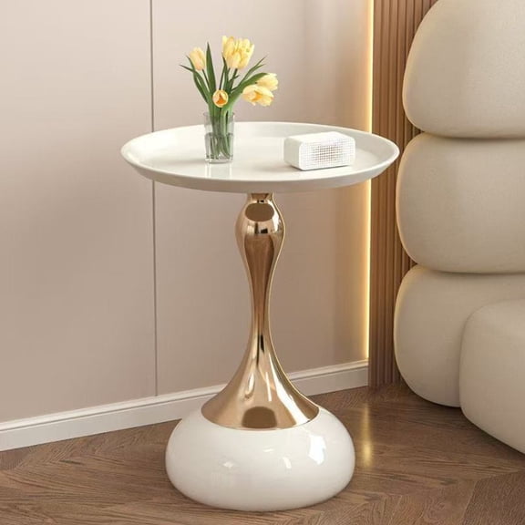 FINE MAKER Italian light luxury small waist sofa side table, modern creative home side table (white)