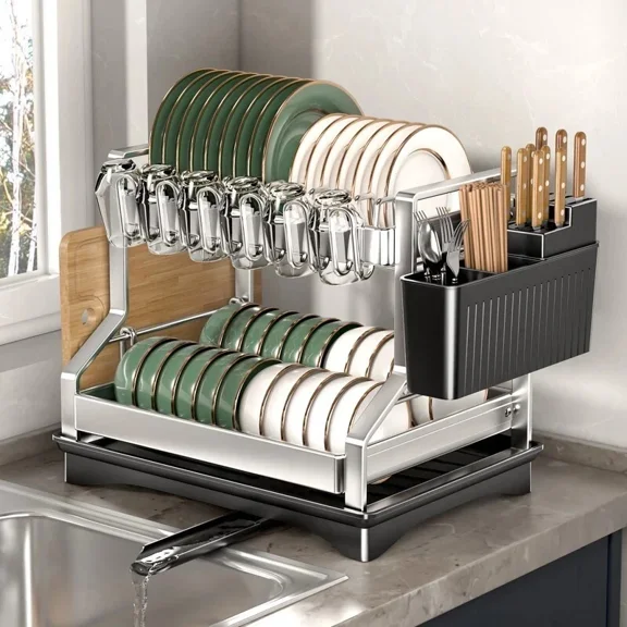 FINE MAKER Kitchen dish drying rack modern double layer dish rack