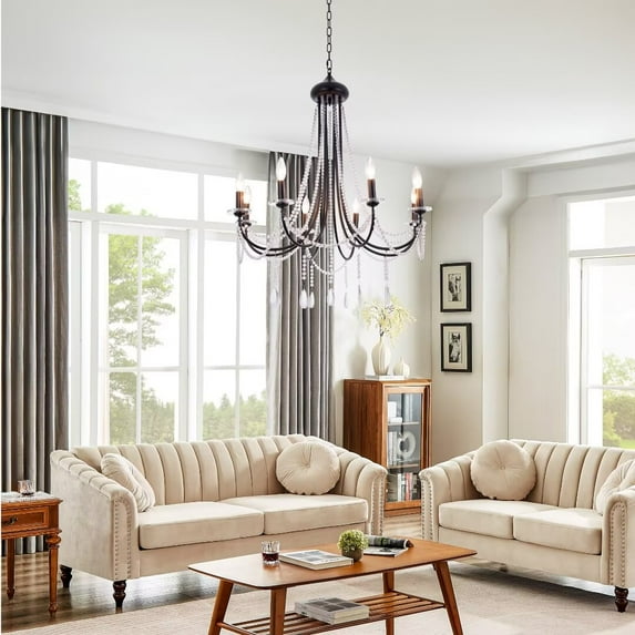 FINE MAKER Modern Chandelier Light Fixture, Crystal Pendant Raindrop Chandelier, 8 Lights Black Crystal Chandelier (33.5 Inch)