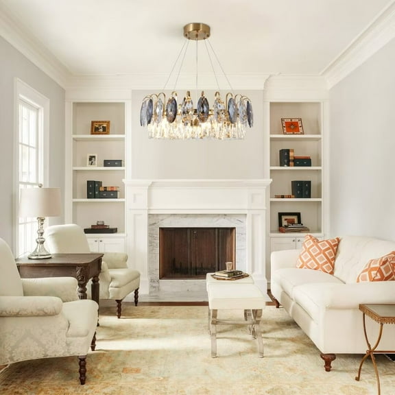 FINE MAKER Modern Crystal Ceiling Light 23.6 Chrome Silver Finish 6 Lights Chandelier Round 3-Tier Light Fixture for Living Room Bedroom