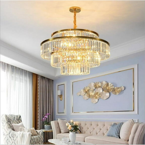 FINE MAKER Modern Crystal Chandelier Luxury Polygon Chandelier, Flush Mount Ceiling Pendant Light, Fixture Diameter 23.6"/E12 Lamp Head