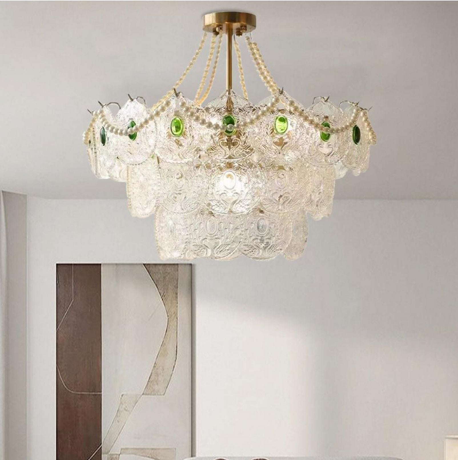 FINE MAKER Modern Crystal Chandeliers, 23.6 Inch Gold Luxury Pendant Light, 3-Tier Crystal French Hanging Ceiling Lamp Fixture for Entryway Bedroom