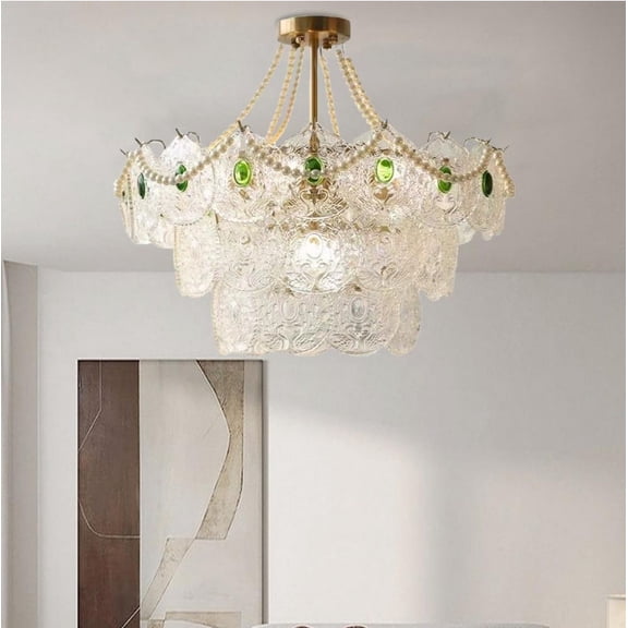 FINE MAKER Modern Crystal Chandeliers, 23.6 Inch Gold Luxury Pendant Light, 3-Tier Crystal French Hanging Ceiling Lamp Fixture for Entryway Bedroom