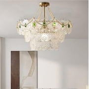FINE MAKER Modern Crystal Chandeliers, 23.6 Inch Gold Luxury Pendant Light, 3-Tier Crystal French Hanging Ceiling Lamp Fixture for Entryway Bedroom