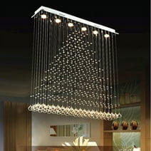 FINE MAKER  Modern Rectangular Raindrop Crystal Chandelier 6 Light Ceiling Lighting Fixture Pendant Flush Mount
