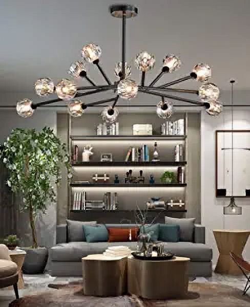 Black 43'' Modern Sputnik Chandelier with Crystal Shades