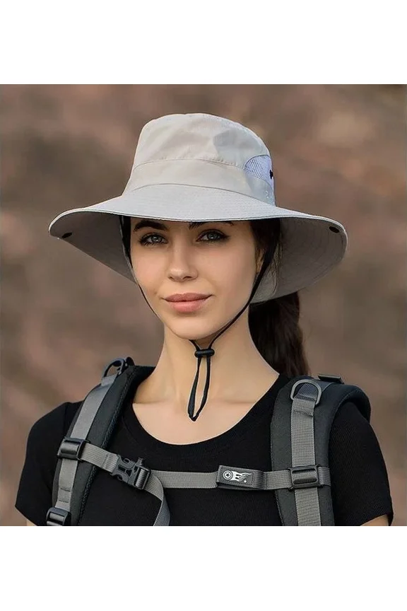 FINE MAKER Modern and versatile women's summer bucket hat, wide-brimmed ponytail hat, sun protection and UV protection travel hat