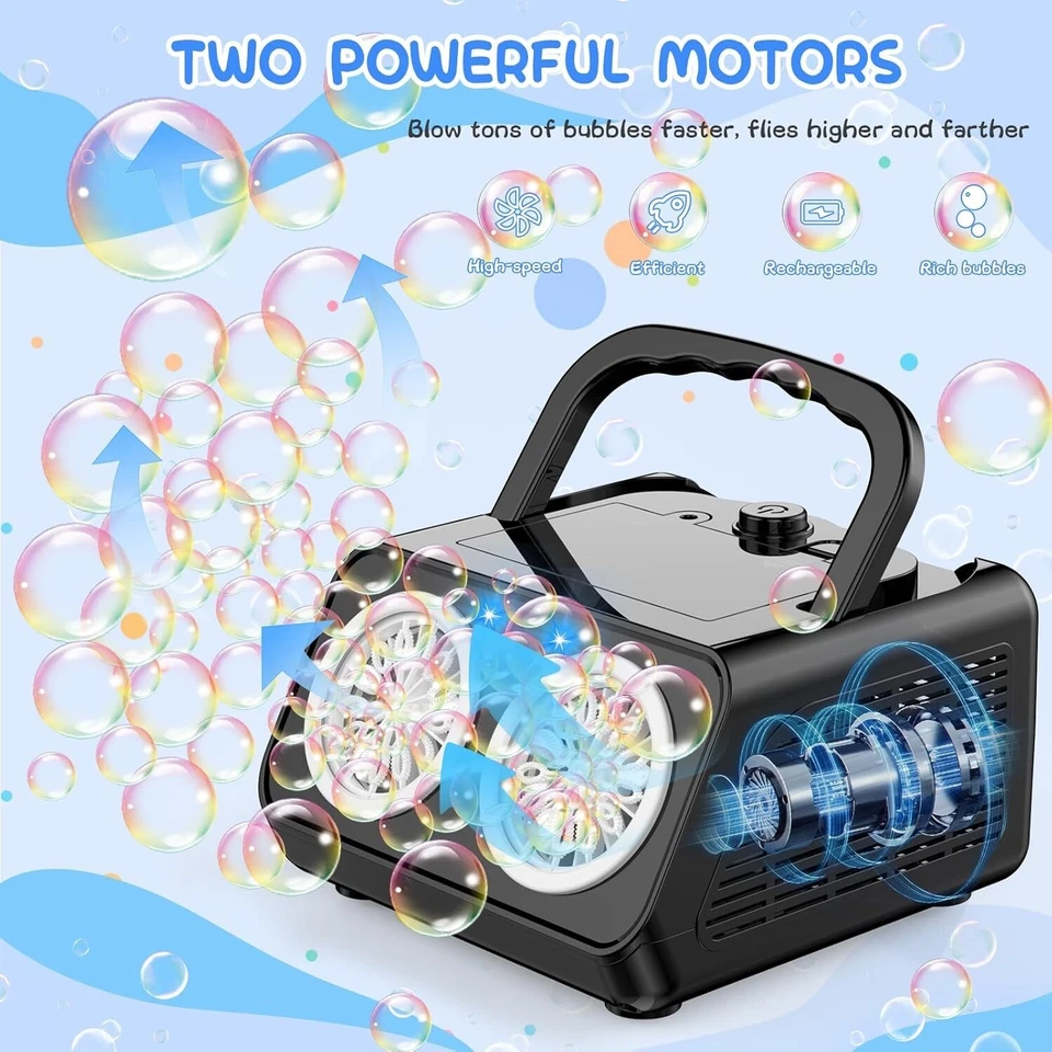 FINE MAKER Modern automatic bubble machine upgraded bubble blower with 2 fans, portable bubble machine