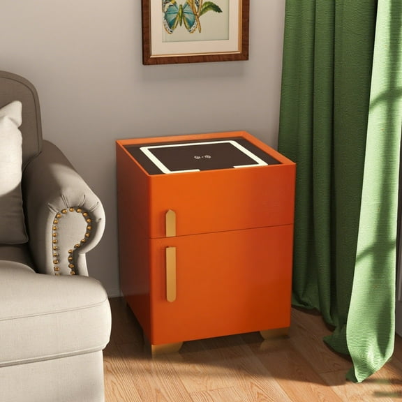 FINE MAKER Modern luxury bedside table with safe and LED light and wireless charging