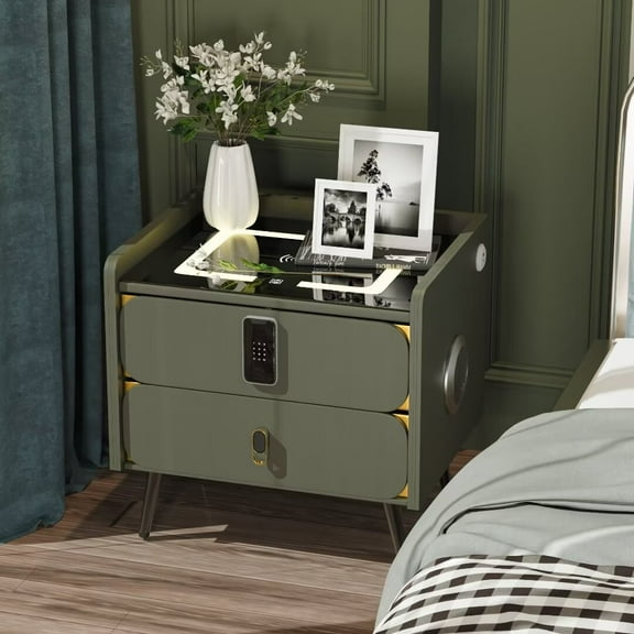 FINE MAKER Multifunctional Bedroom Two-Drawer Nightstand, Creative, Wireless Charging, Dual USB