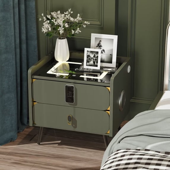 FINE MAKER Multifunctional Bedroom Two-Drawer Nightstand, Creative, Wireless Charging, Dual USB