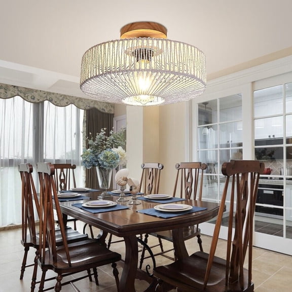 Fine Maker Semi Flush Mount Ceiling Light - 1-Light Boho Farmhouse Hallway Kitchen Bedroom Fixture with Glass Shade