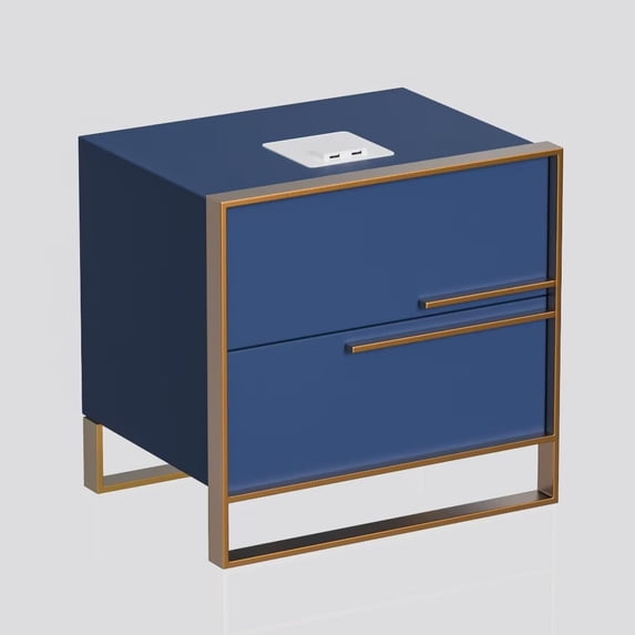FINE MAKER Smart Bedside Table, Modern Luxury Bedroom Multifunctional Double Drawer Storage Cabinet (Blue)