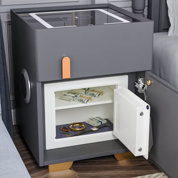FINE MAKER Smart Nightstand Two Drawer Bedroom Nightstand with Wireless Charging Three Color LED Lighted Nightstand with USB Charging with Hidden Safe
