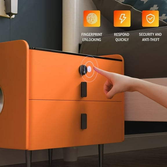 FINE MAKER Smart Nightstand Two Drawer Bedroom Nightstand with Tri-Color LED, Wireless and USB Charging