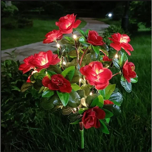 FINE MAKER Solar Azalea LED Garden Light Outdoor Path Lawn Light (Red)