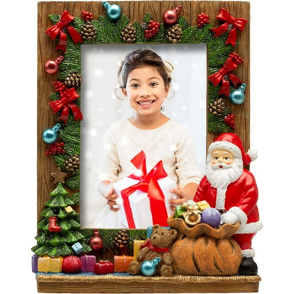 FINE PHOTO GIFTS 4" x 6" Light Up Christmas Resin Picture Frame with Santa