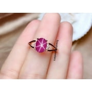 FINE SILVER JEWELLERS 6-Ray Star Ruby Ring Pink Lindy Star Ruby 925 Sterling Silver Gemstone Handmade Jewelry Gift for Engagement Silver 3