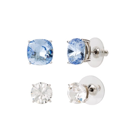 Believe by Brilliance Silver Plated Crystal Earrings Set with Round and Cushion-Cut Crystals