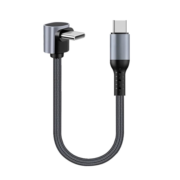 FINEANDENG Nylon USB-C to USB-C Short Fast Charging Cable 9.84 Inch Type C Male to Male Power Bank Dedicated Data Cable for Mobile Phones,Power Banks,Laptops,etc (90 Degrees 60w)