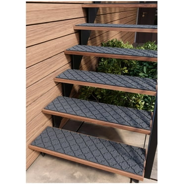 FINEHOUS Outdoor Stair Treads Non-Slip 42”x10” (6-Pack) – Waterhog Carpet Treads with Rubber Backing Moroccan