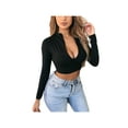 thumbnail image 1 of FINELOOK Womens Zipper V Neck Long Sleeve Slim Fit Crop Tops, 1 of 6